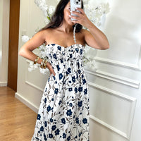 Vestido Cai-Cai com flores Azul Marinho
