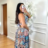 Conjunto Top + Saia com estampado em Azul