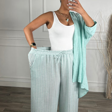 Pantalona riscas verde água