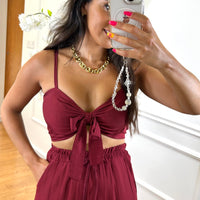 Conjunto top com laço + Pantalona Bordo