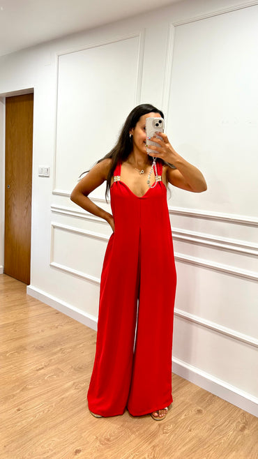 Macacão oversize com argola dourada em Vermelho