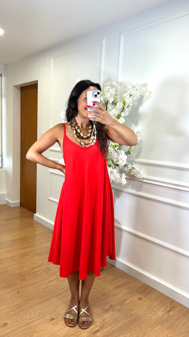 Vestido Midi oversize de alças Vermelho
