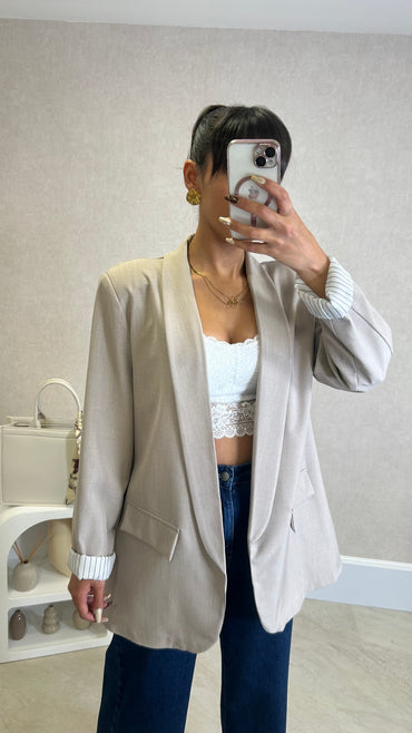 Blazer com Forro Listrado Bege