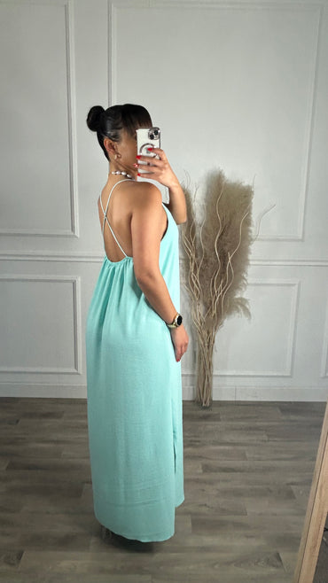 Vestido de Alças Cruzadas Turquesa