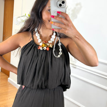Conjunto Top + Pantalona Castanho