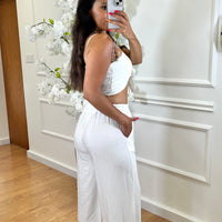 Conjunto top com laço + Pantalona Branco