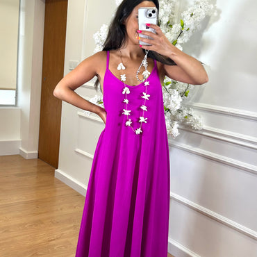 Vestido oversize de alças Berinjela