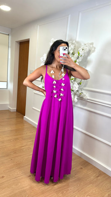 Vestido oversize de alças Berinjela