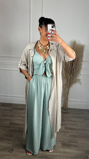 Conjunto Top + Pantalona Verde água