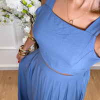 Conjunto Top + Saia comprida em Azul Indigo