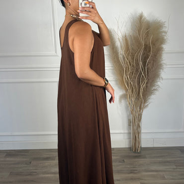 Vestido oversize de alça grossa Castanho