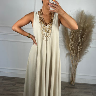 Vestido oversize de alça grossa Bege