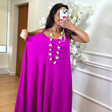 Vestido oversize de alças Berinjela