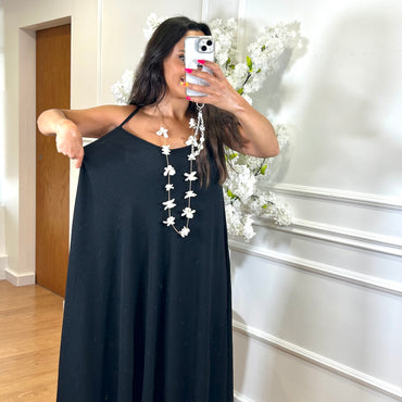 Vestido oversize de alças Preto