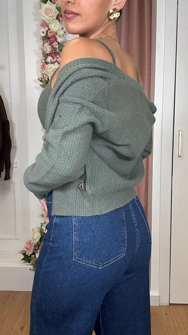 Conjunto Cardigan + Top Verde Tropa