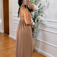 Vestido de Alças Cruzadas Camel