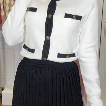 Conjunto Cardigan + Top 2 cores Branco com Preto