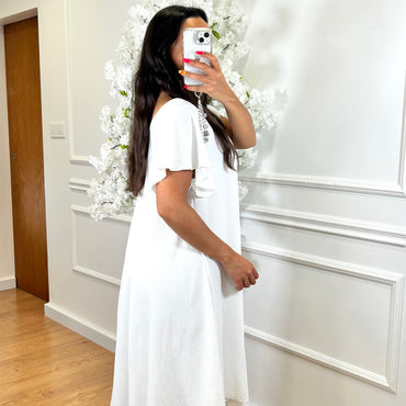 Vestido Midi oversize com folho na manga Branco