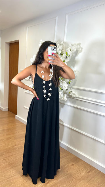 Vestido oversize de alças Preto