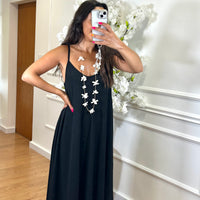 Vestido oversize de alças Preto