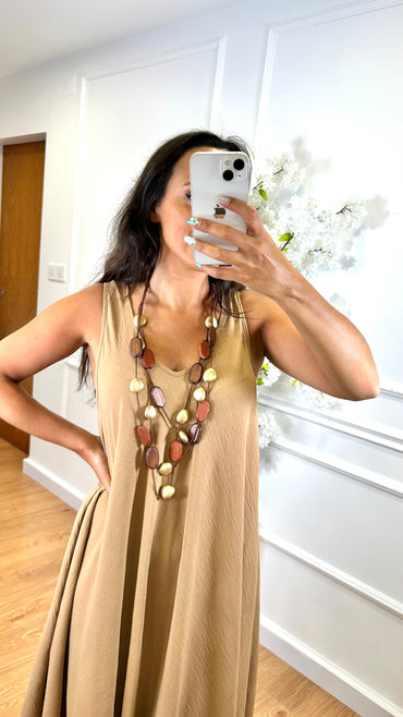 Vestido Midi com alça larga Camel