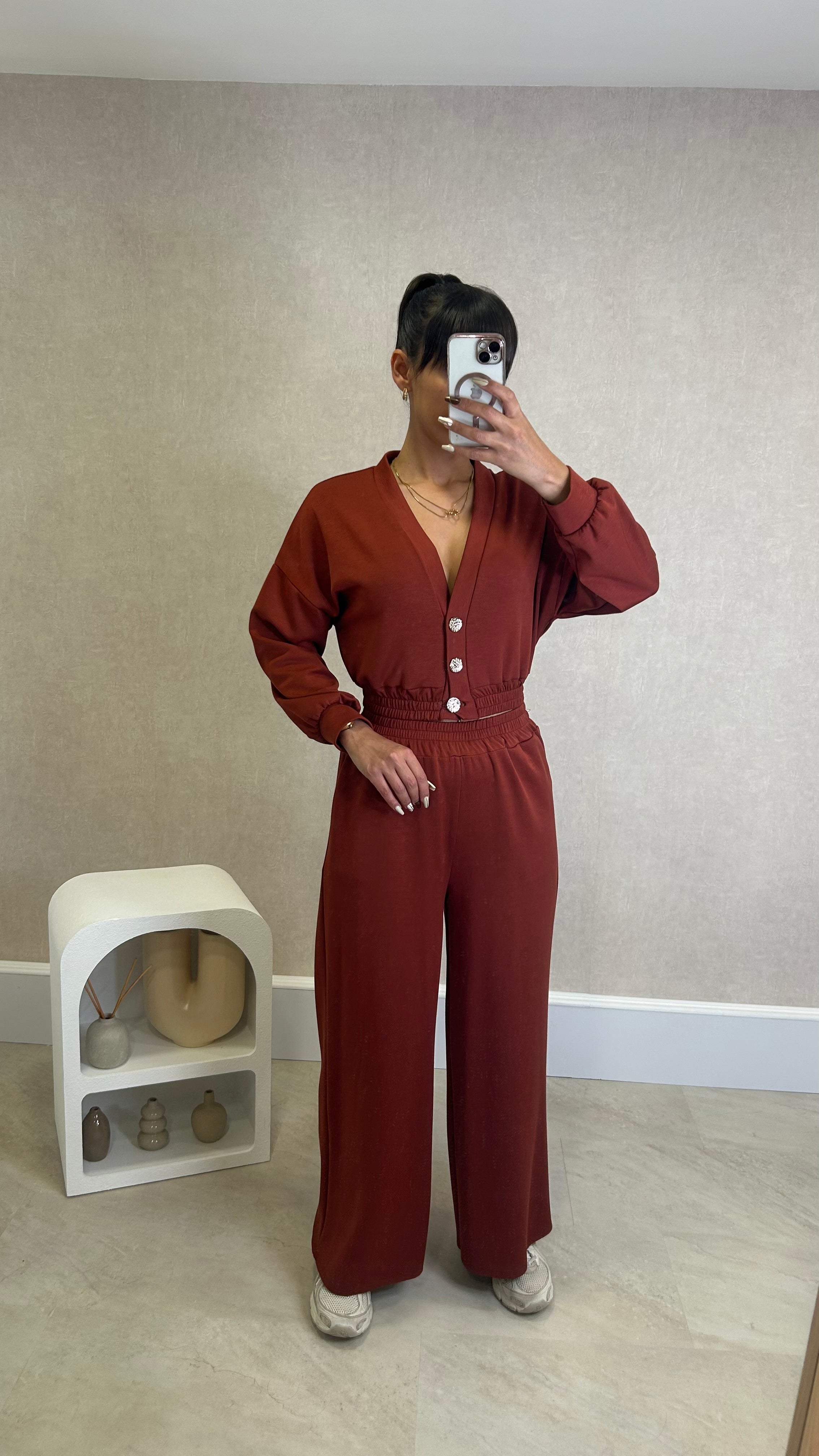 Conjunto Blusa com botões dourados+ Pantalona Tijolo