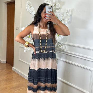 Vestido Malha Fria comprido estampado Preto