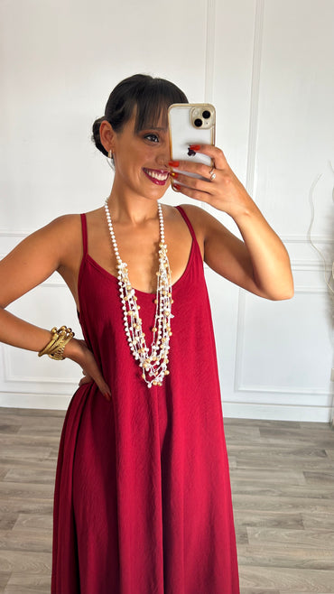 Vestido oversize de alças bordo