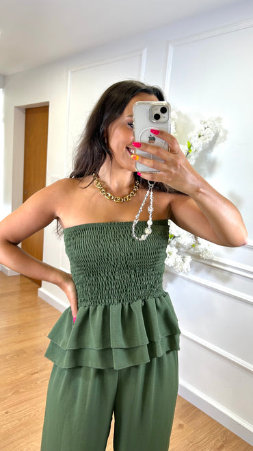 Conjunto top repuxado + Pantalona Verde Tropa