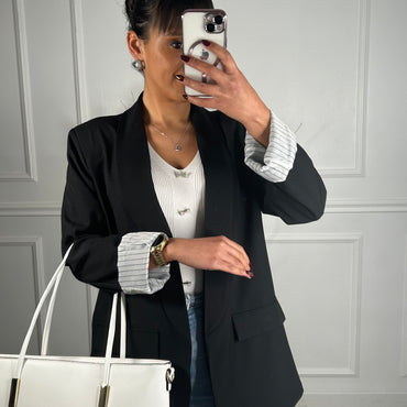 Blazer com Forro Listrado Preto