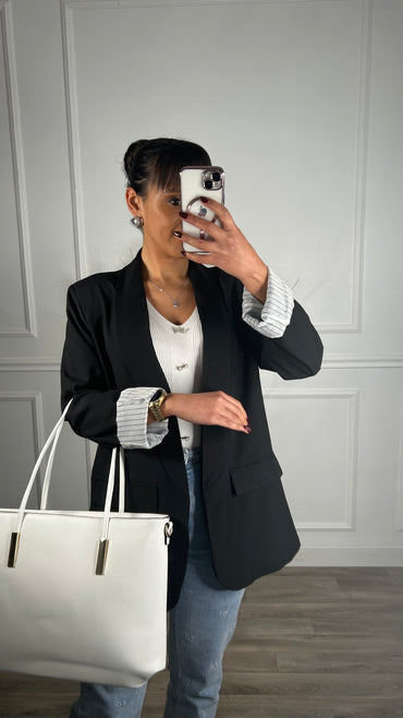 Blazer com Forro Listrado Preto