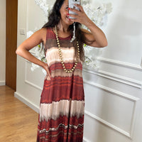 Vestido Malha Fria comprido estampado Tijolo