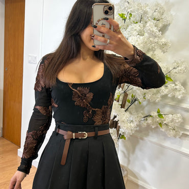 Body com Flores em Castanho