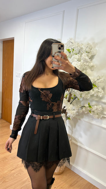 Body com Flores em Castanho