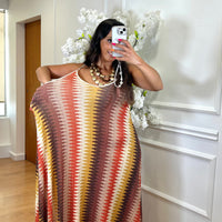 Vestido Zig Zag com fio dourado em Laranja