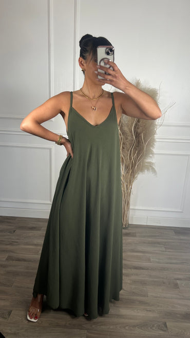 Vestido oversize de alças Verde tropa
