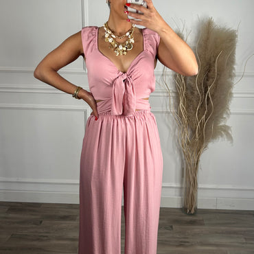 Conjunto Top + Pantalona Rosa