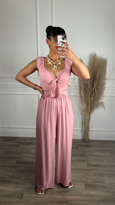 Conjunto Top + Pantalona Rosa