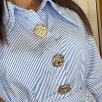 Camiseiro comprido riscas Azul e Branco