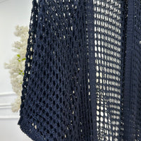 Kimono Comprido Crochet Azul Marinho