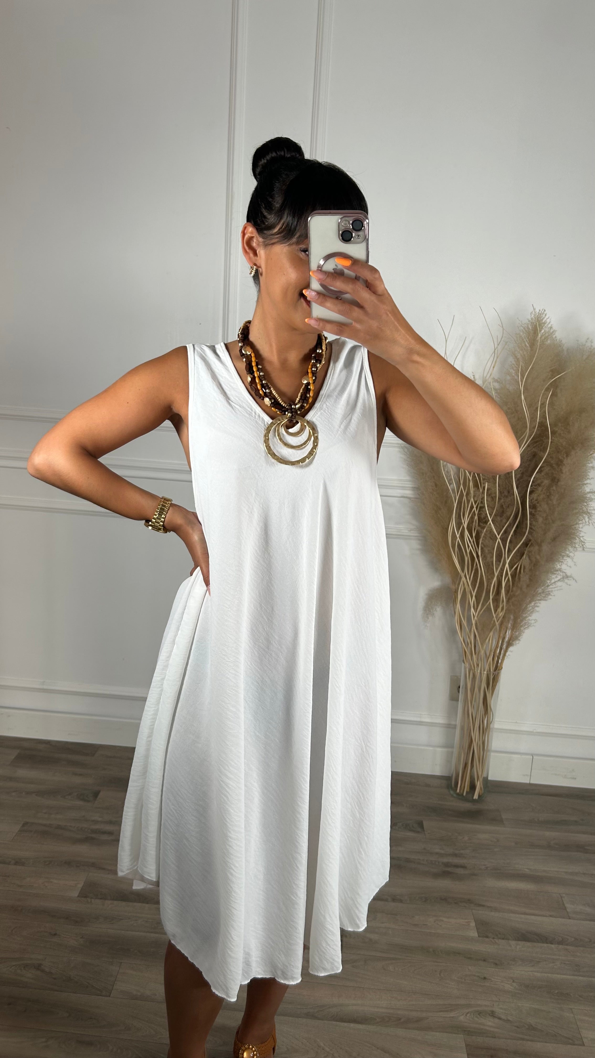 Vestido oversize de alças larga Midi Branco