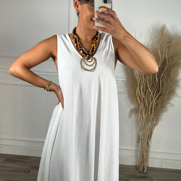 Vestido oversize de alças larga Midi Branco