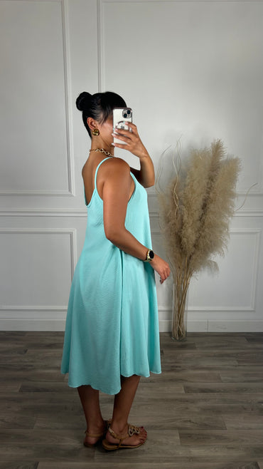 Vestido oversize de alças Midi Turquesa