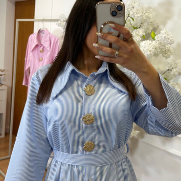 Camiseiro comprido riscas Azul e Branco