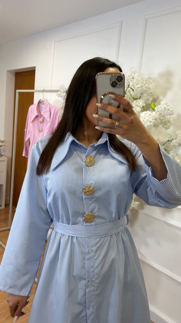 Camiseiro comprido riscas Azul e Branco