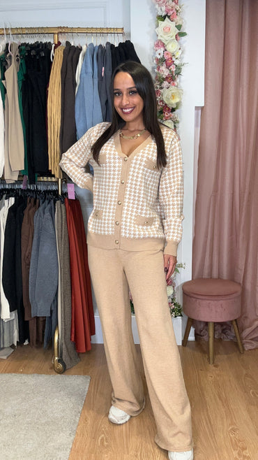 Conjunto Malha Pied de Poule Camel