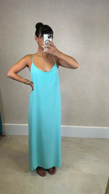 Vestido de Alças Cruzadas Turquesa