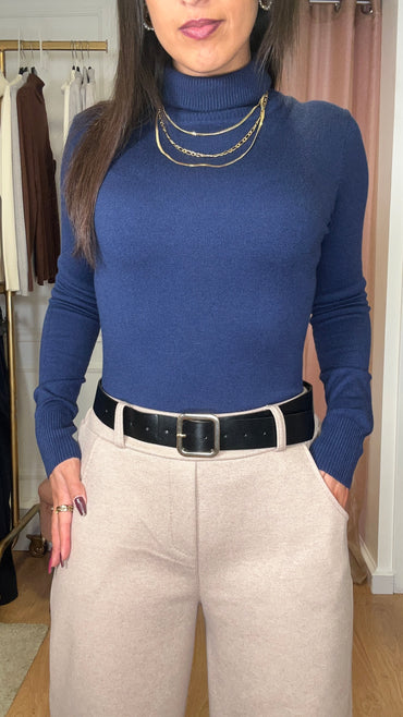 Camisola basica de gola alta azul marinho