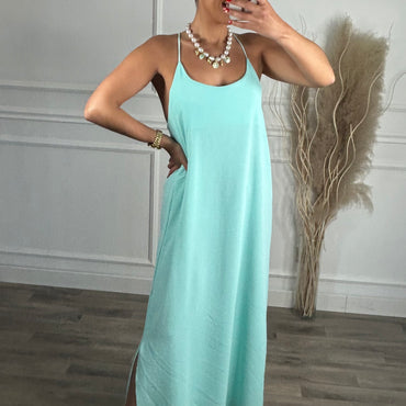 Vestido de Alças Cruzadas Turquesa