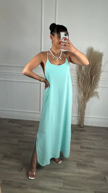 Vestido de Alças Cruzadas Turquesa